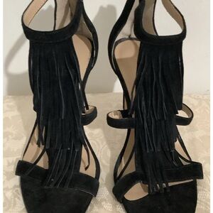 Ann Taylor Black Stiletto Fringe Sandals